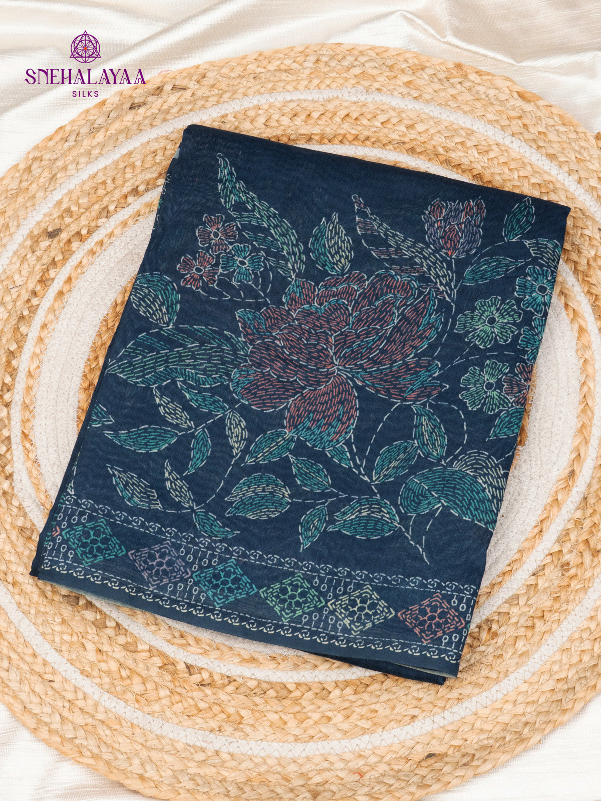 Navy Blue Linen Saree