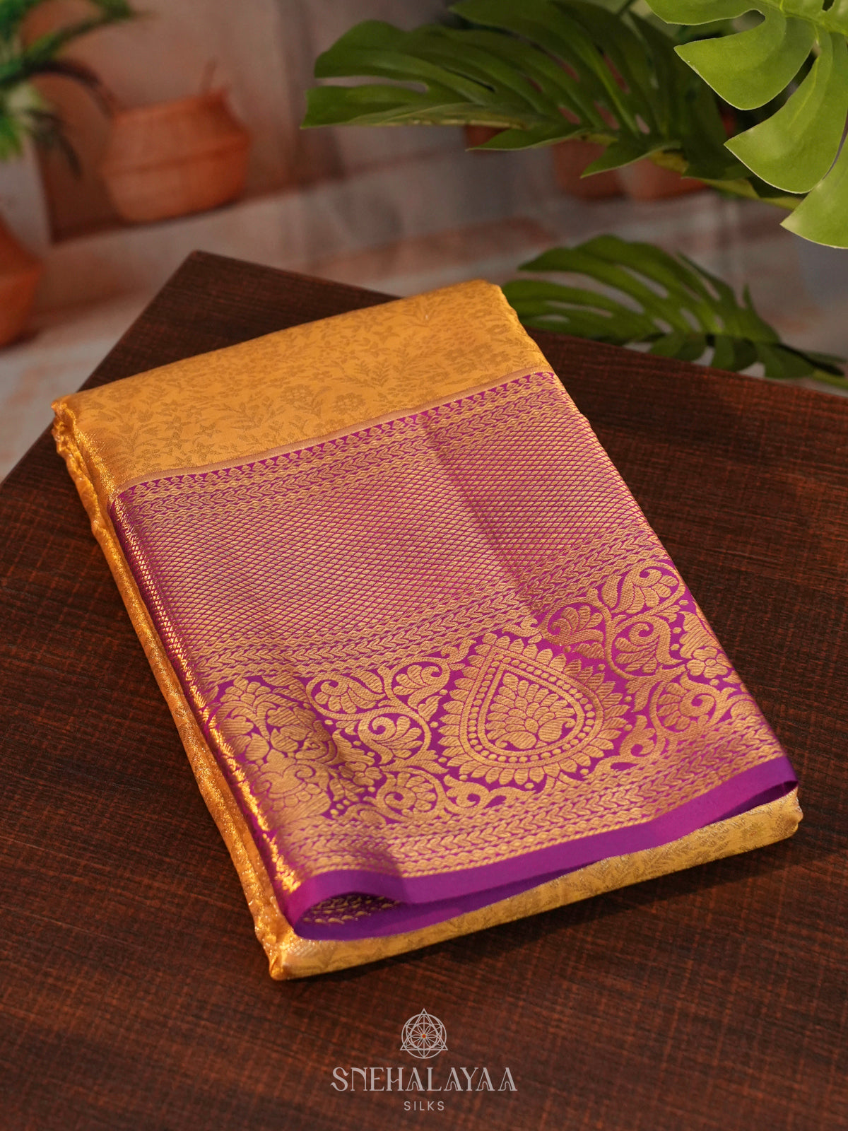 Golden Kanjivaram Silk Saree