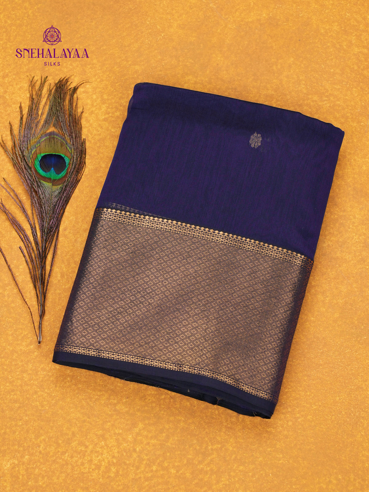 Navy Blue Maheshwari Silk Cotton Saree