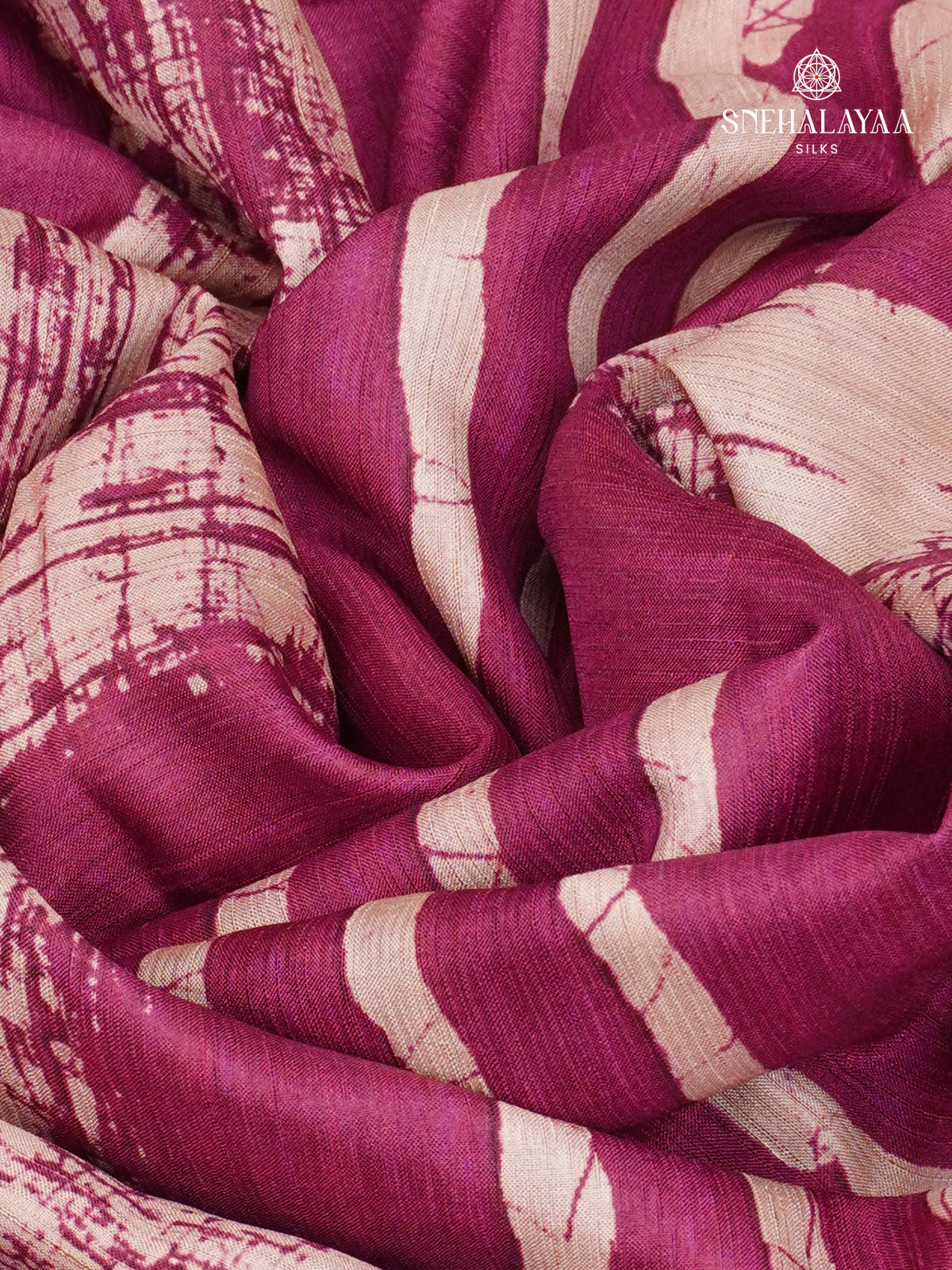 Magenta Printed Tussar Saree