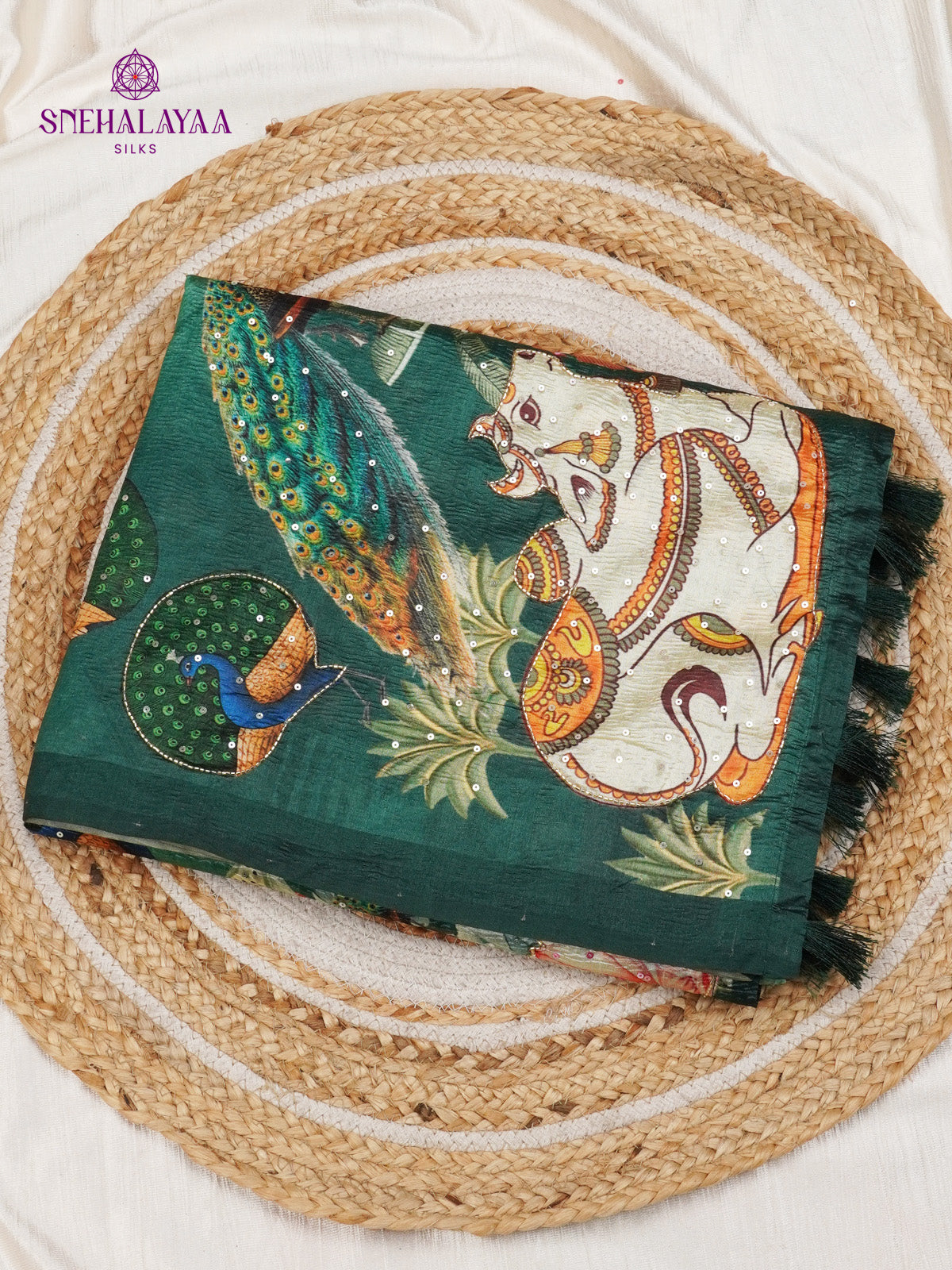 Green Crush Embroidery Saree