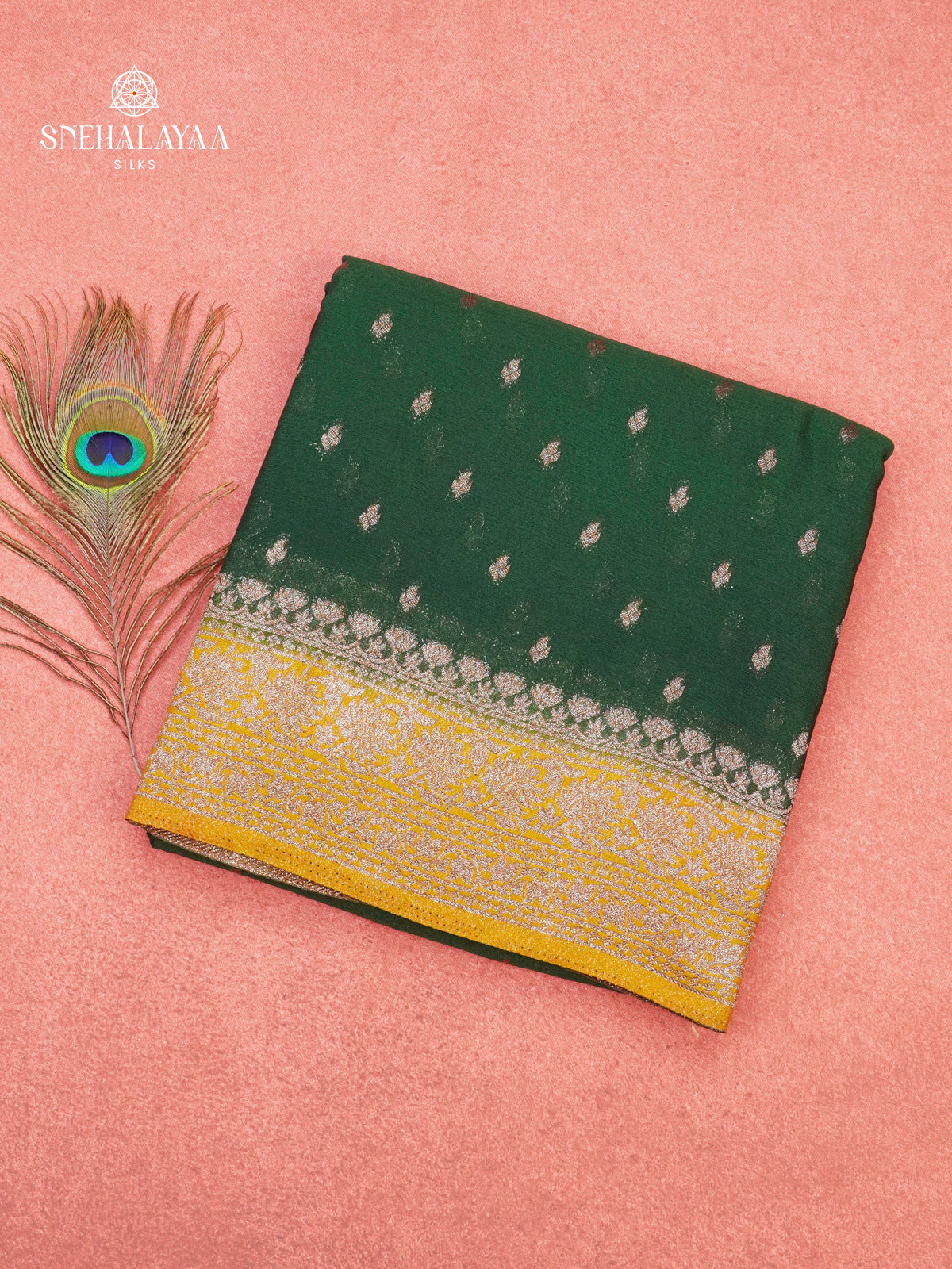 Forest Green Banaras Crepe Silk Saree