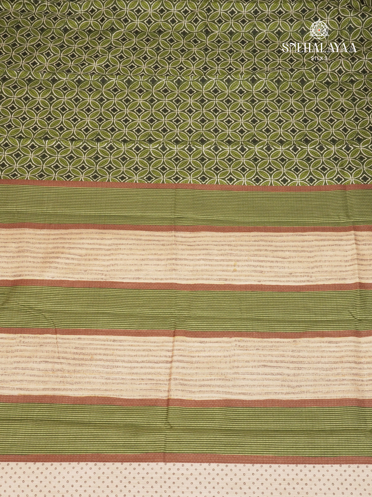 Olive Green Printed Tussar Saree