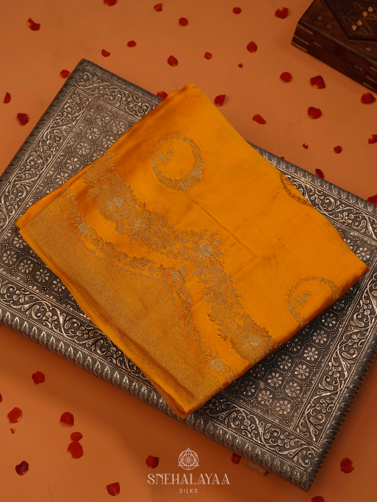 Mustard Banaras Silk Saree