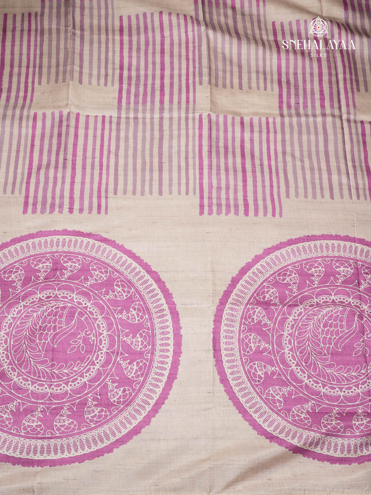 Off White Printed Tussar Saree