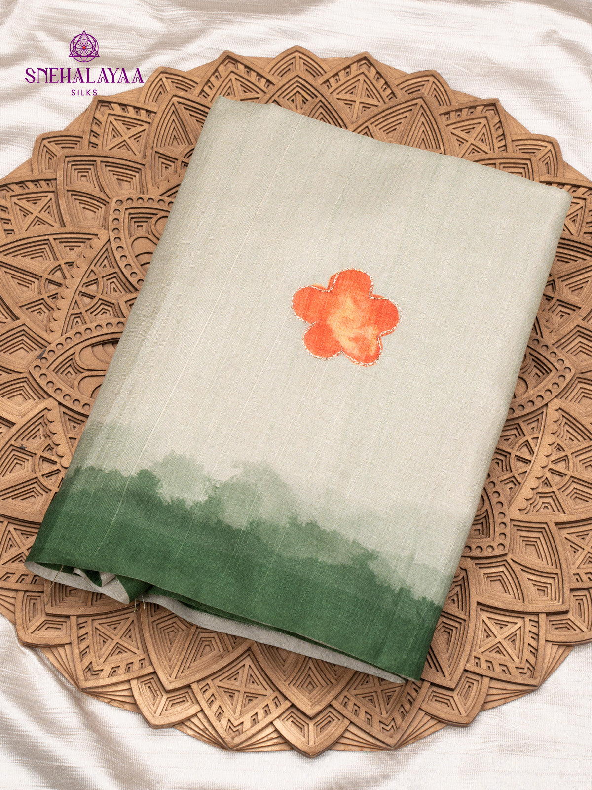 Peach Green Tussar Saree