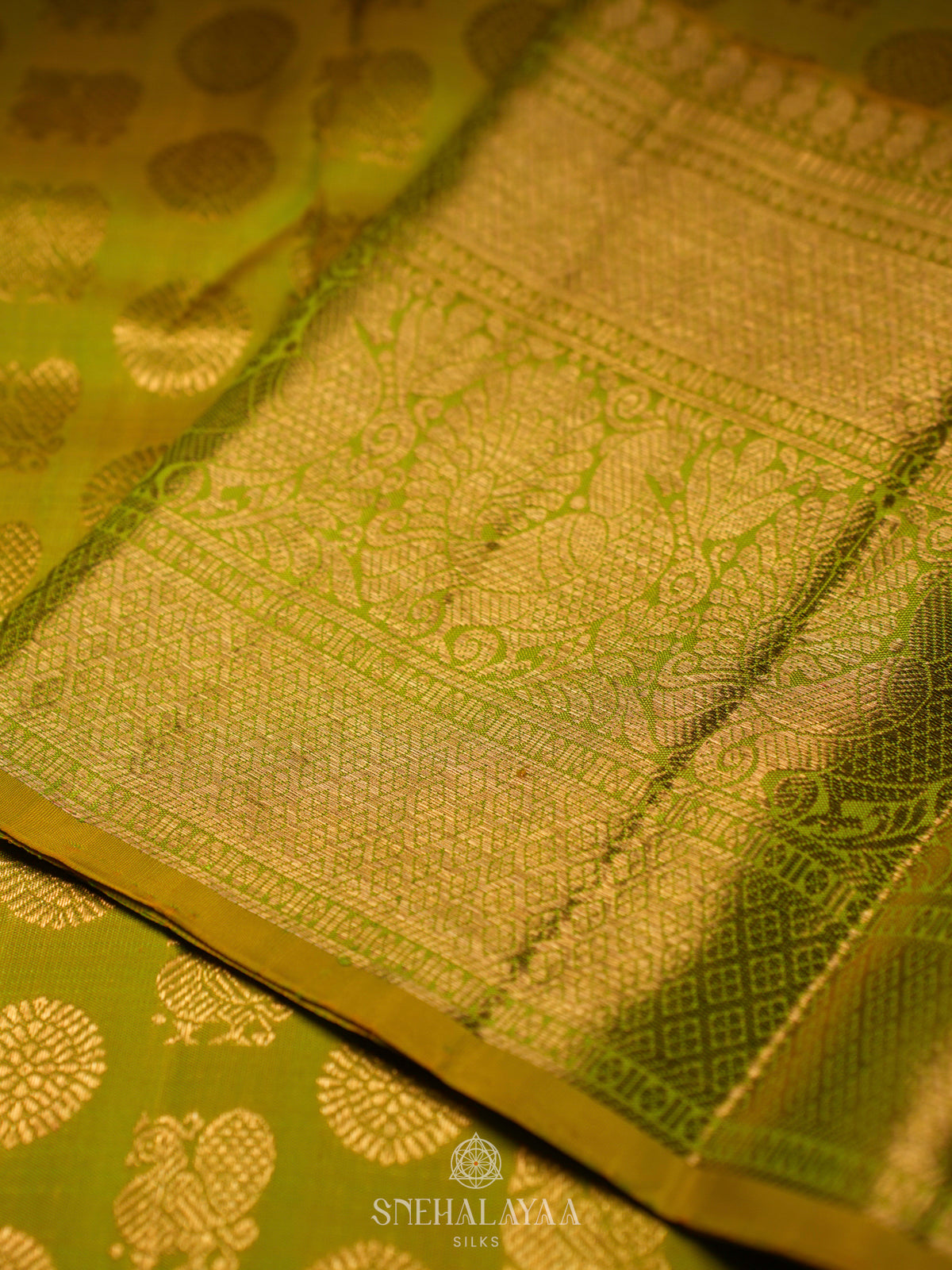 Lime Green Kanjivaram Silk Saree