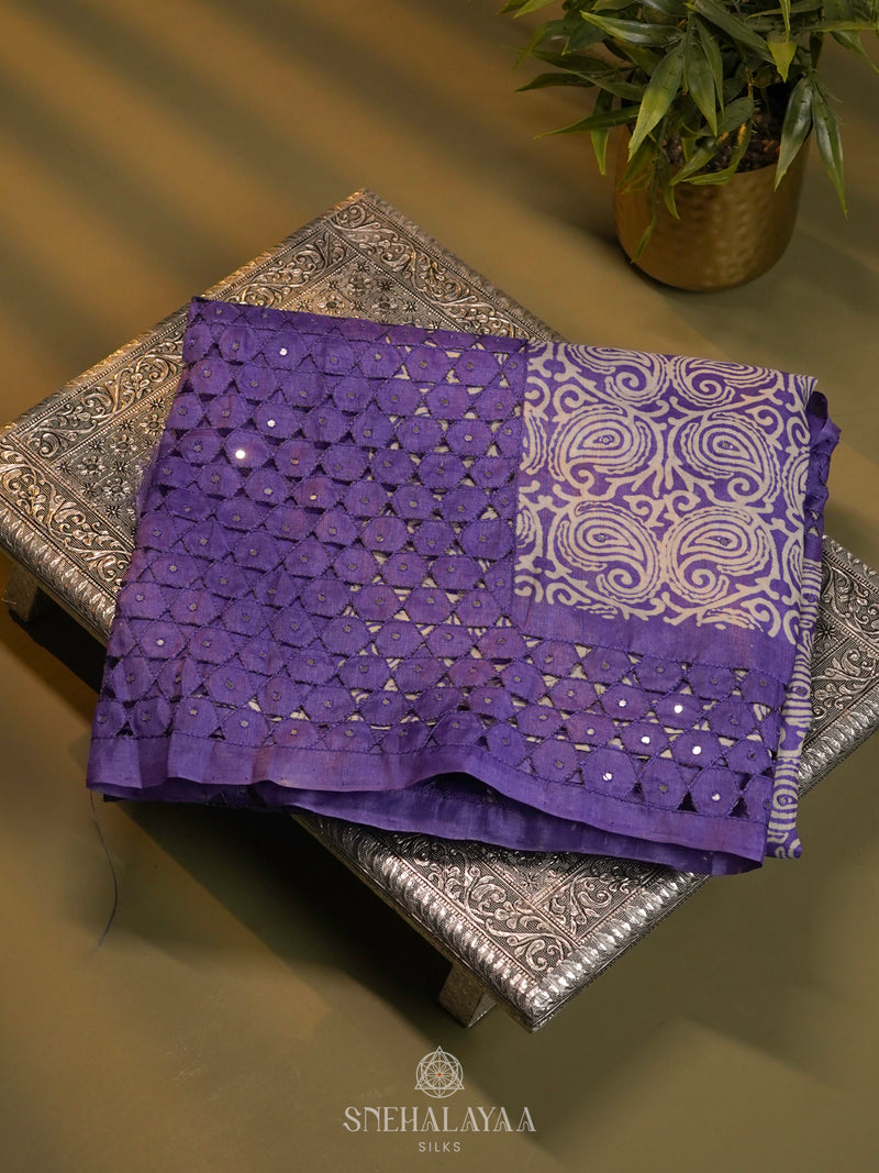 Purple Tussar Embroidery Saree
