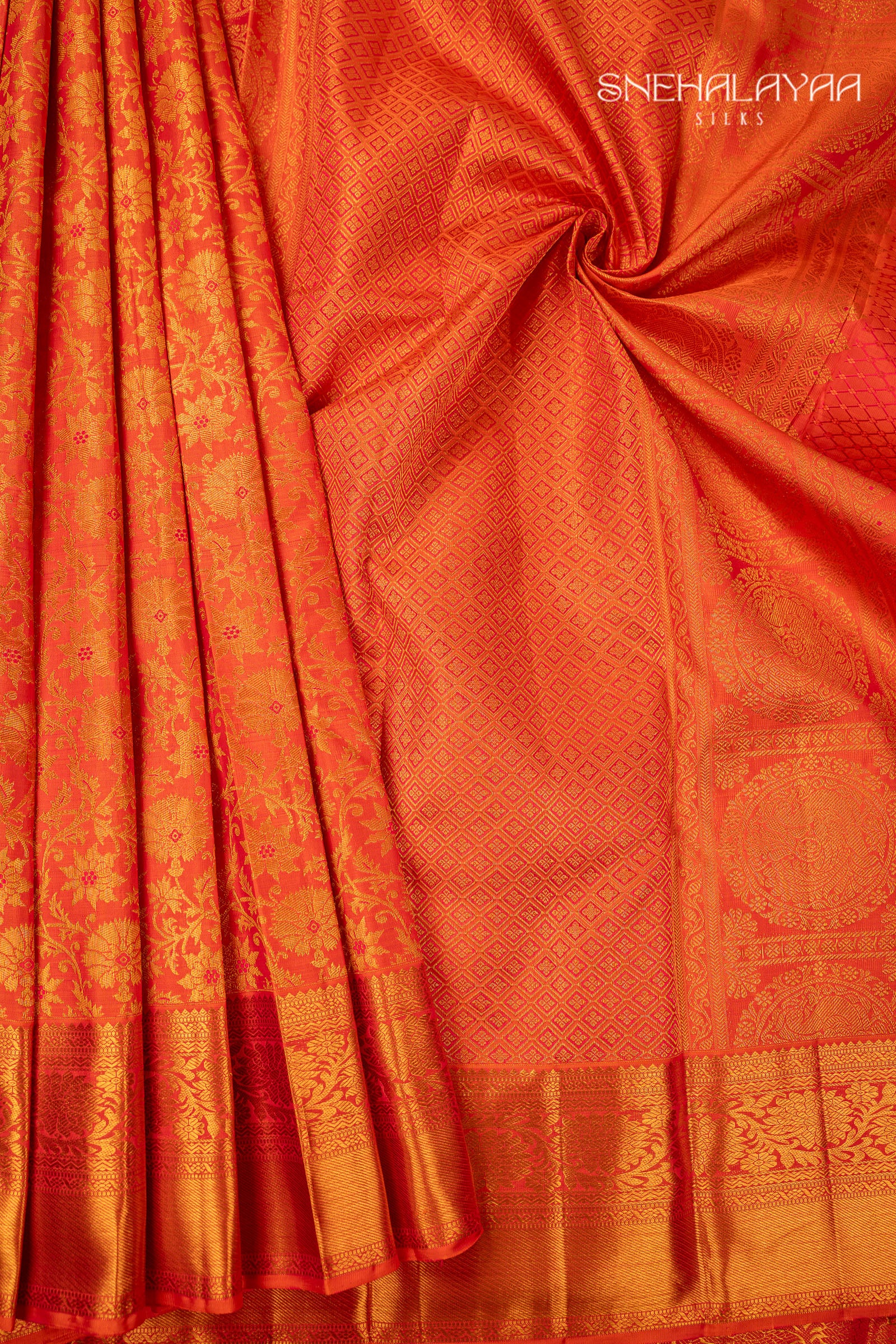 Tangerine Orange Kancheevaram Silk Saree