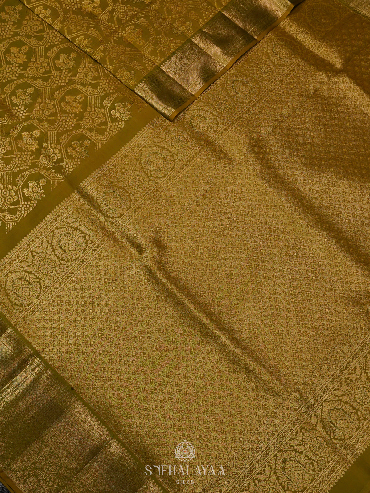 Olive Green Kanjivaram Silk Saree
