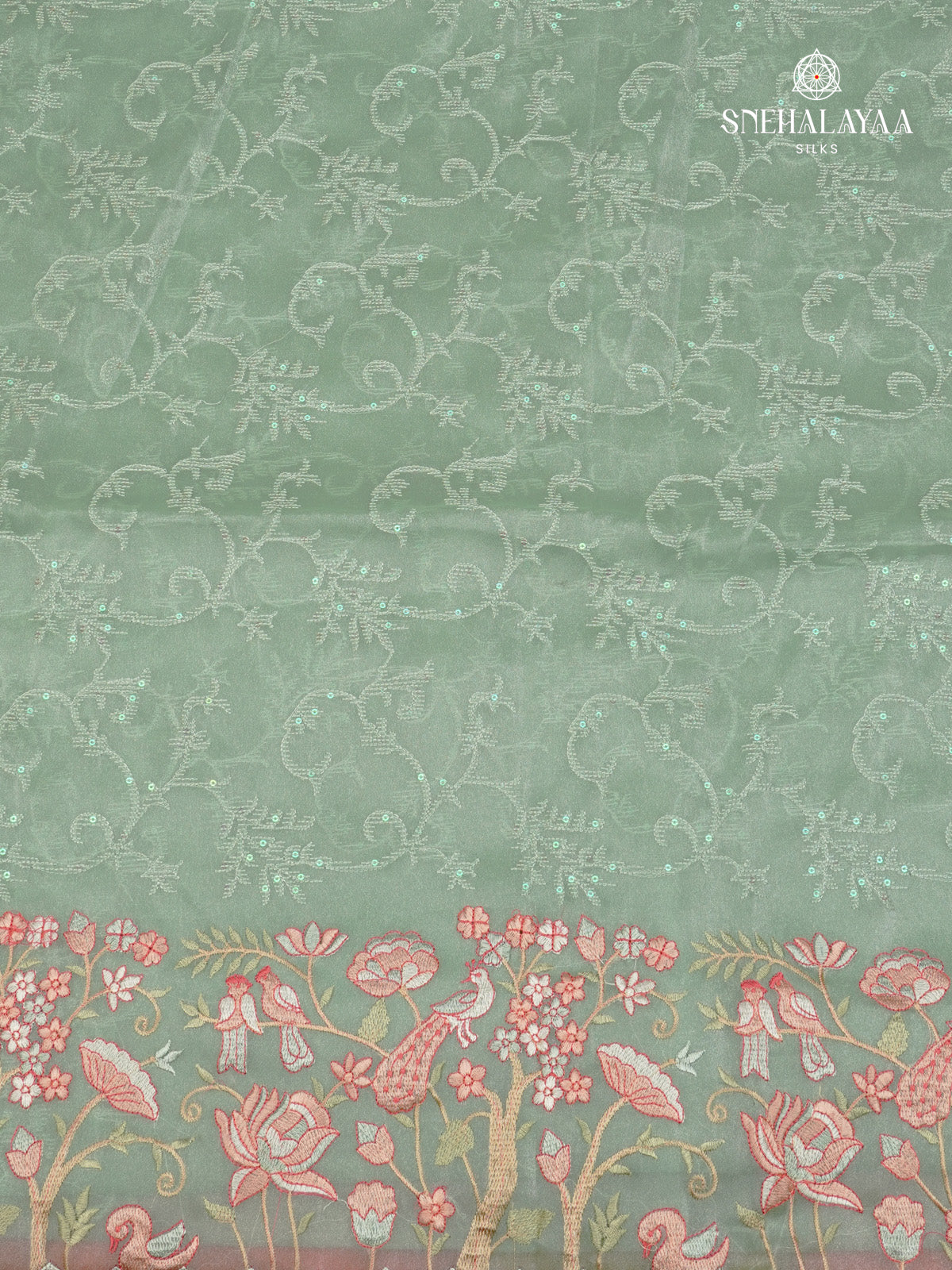 Pastel Green Embroidery Designer Saree