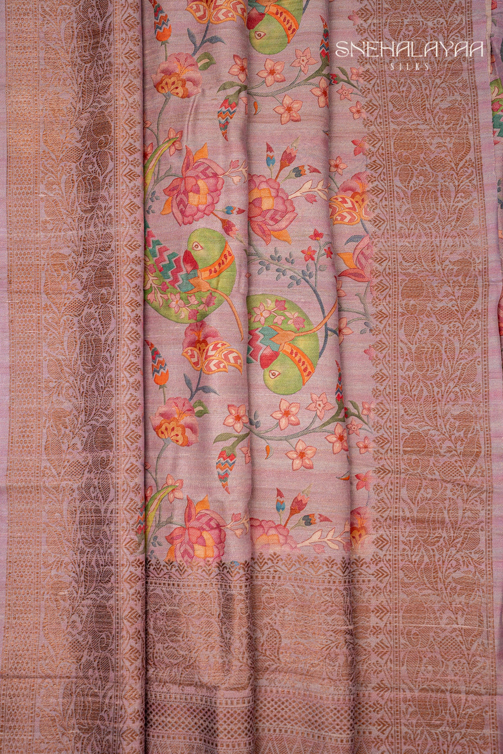 Lavender Printed Jute Tussar Saree