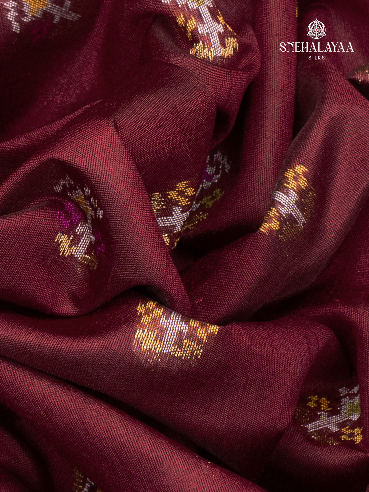Burgundy Ikat Silk Saree