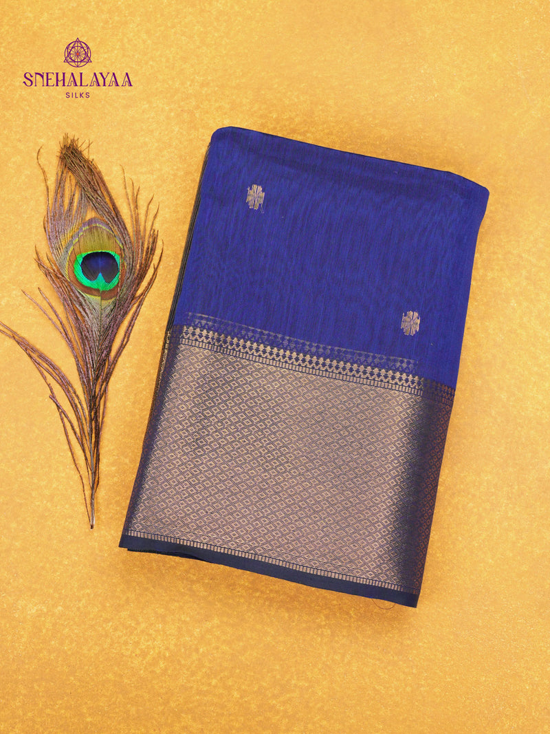 Royal Blue Maheshwari Silk Cotton Saree