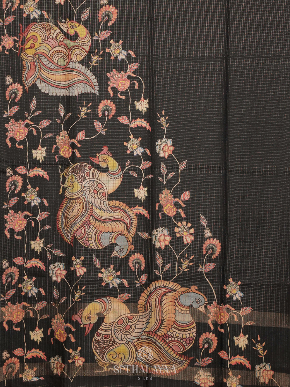 Black Tussar Saree with Floral Prints