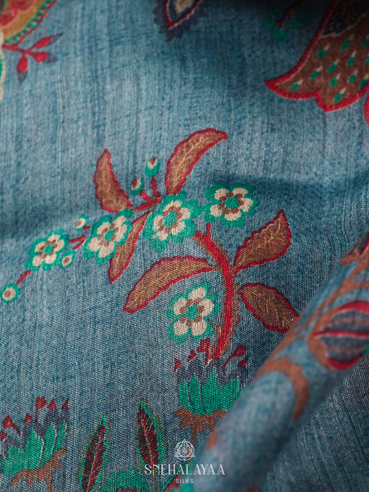 Peacock Blue Munga Tussar Saree