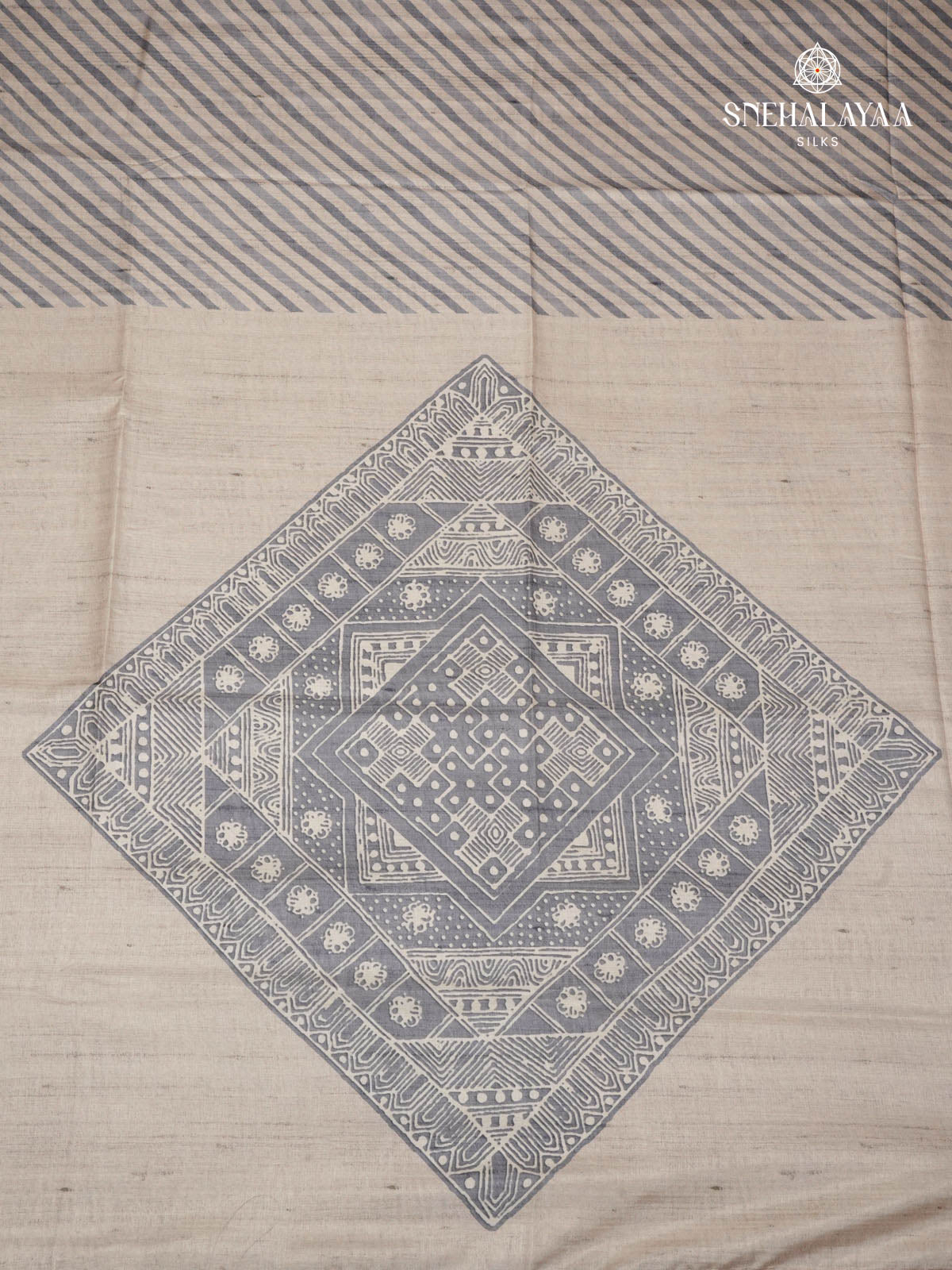 Off White Printed Tussar Saree