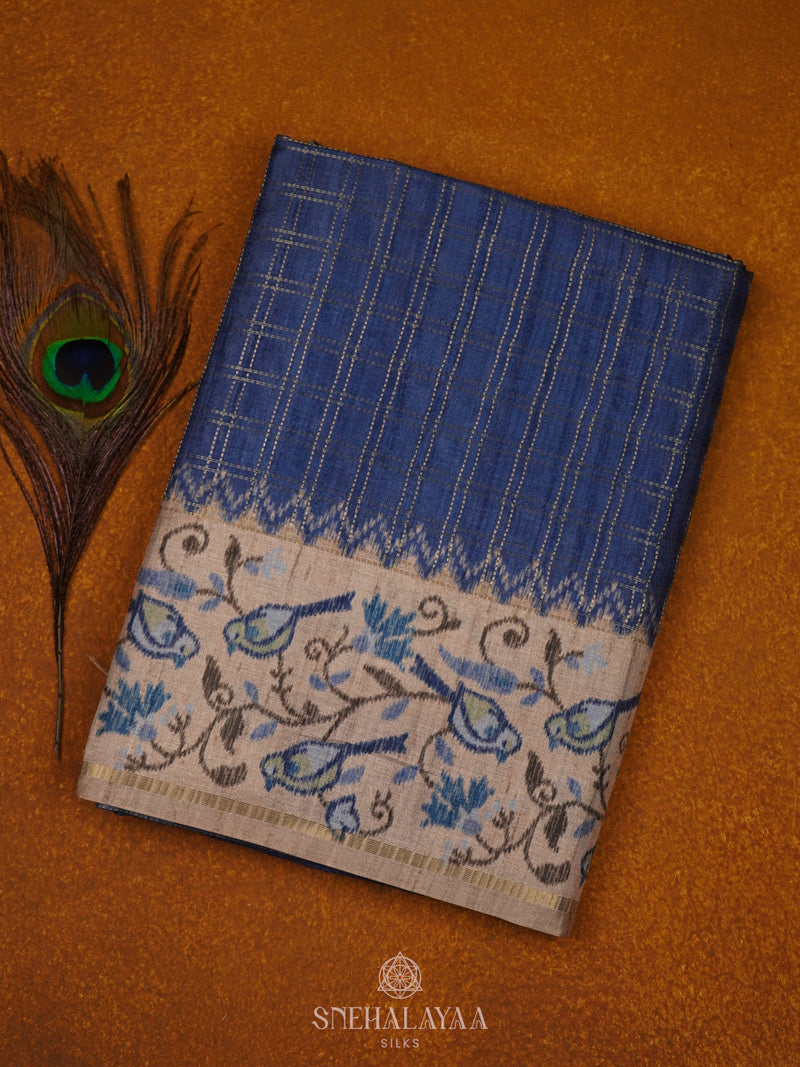 Blue Tussar Saree