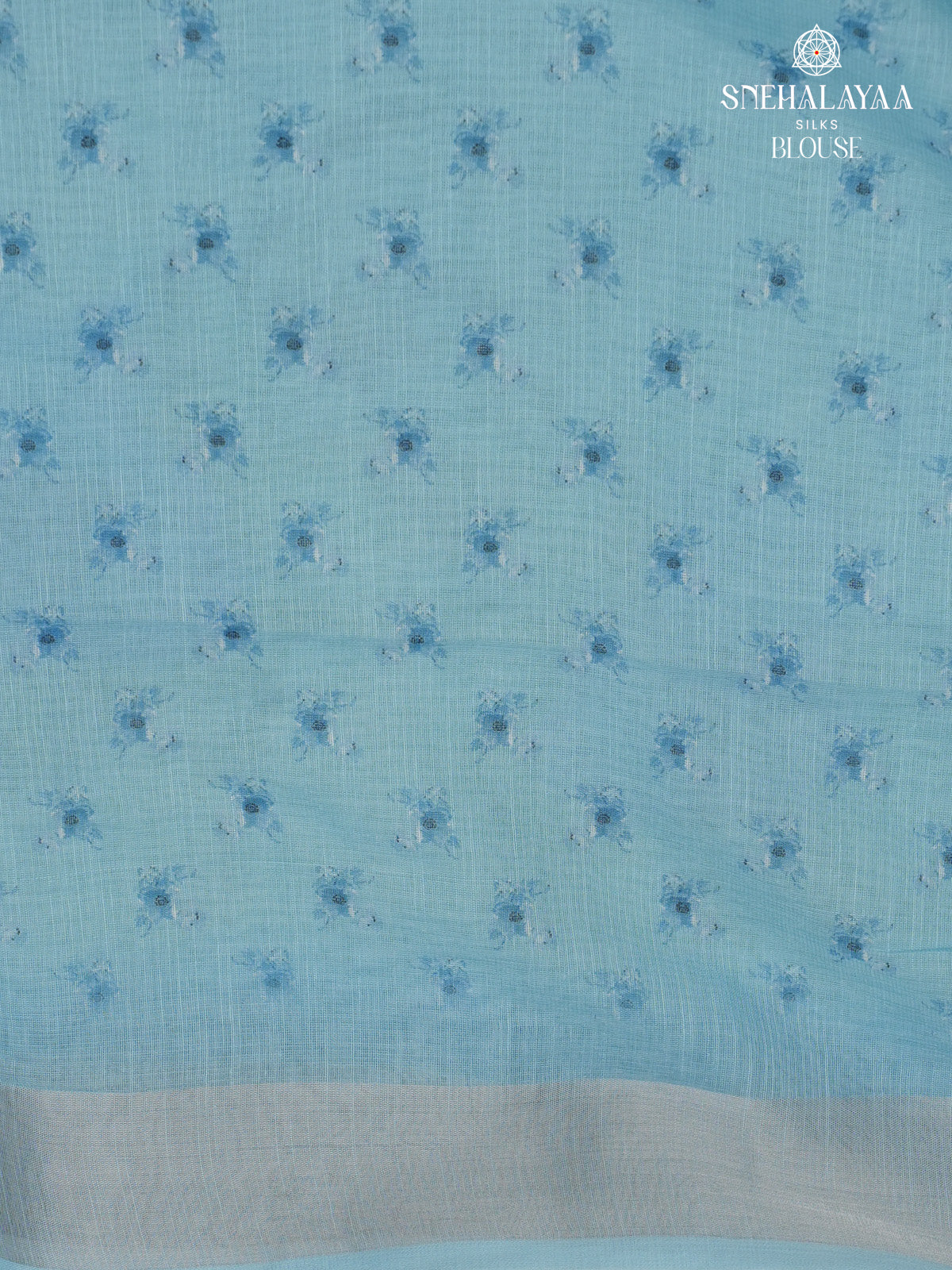 Pastel Blue Printed Linen Saree