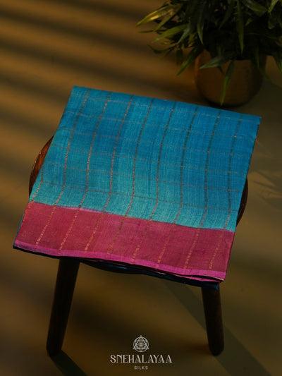 Blue Tussar Saree