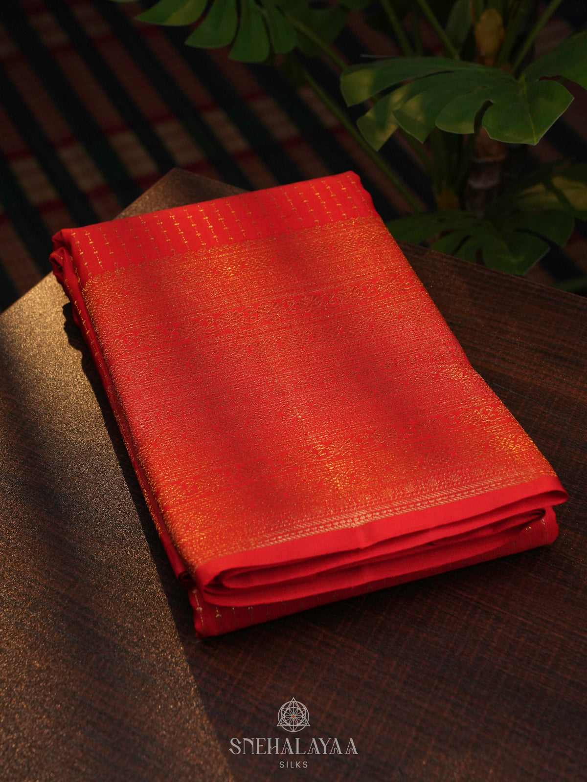 Tomato Red Kanjivaram Silk Saree