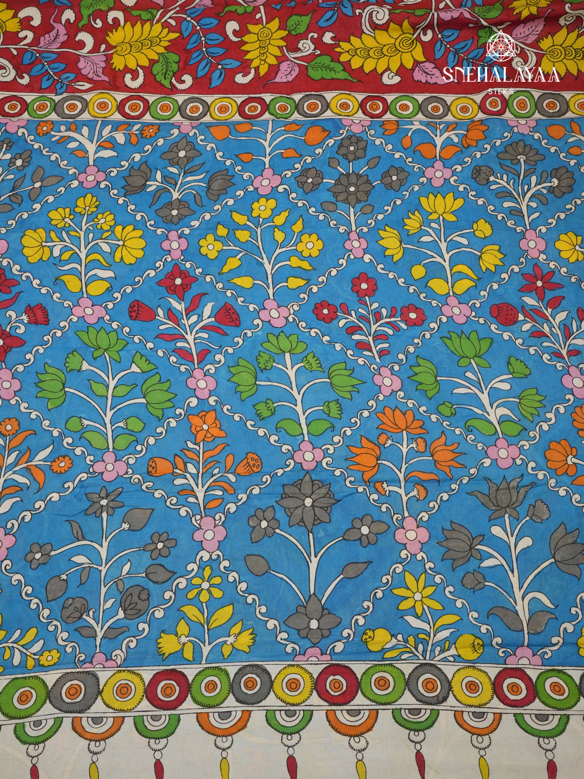 Red Kalamkari Hand Printed Saree