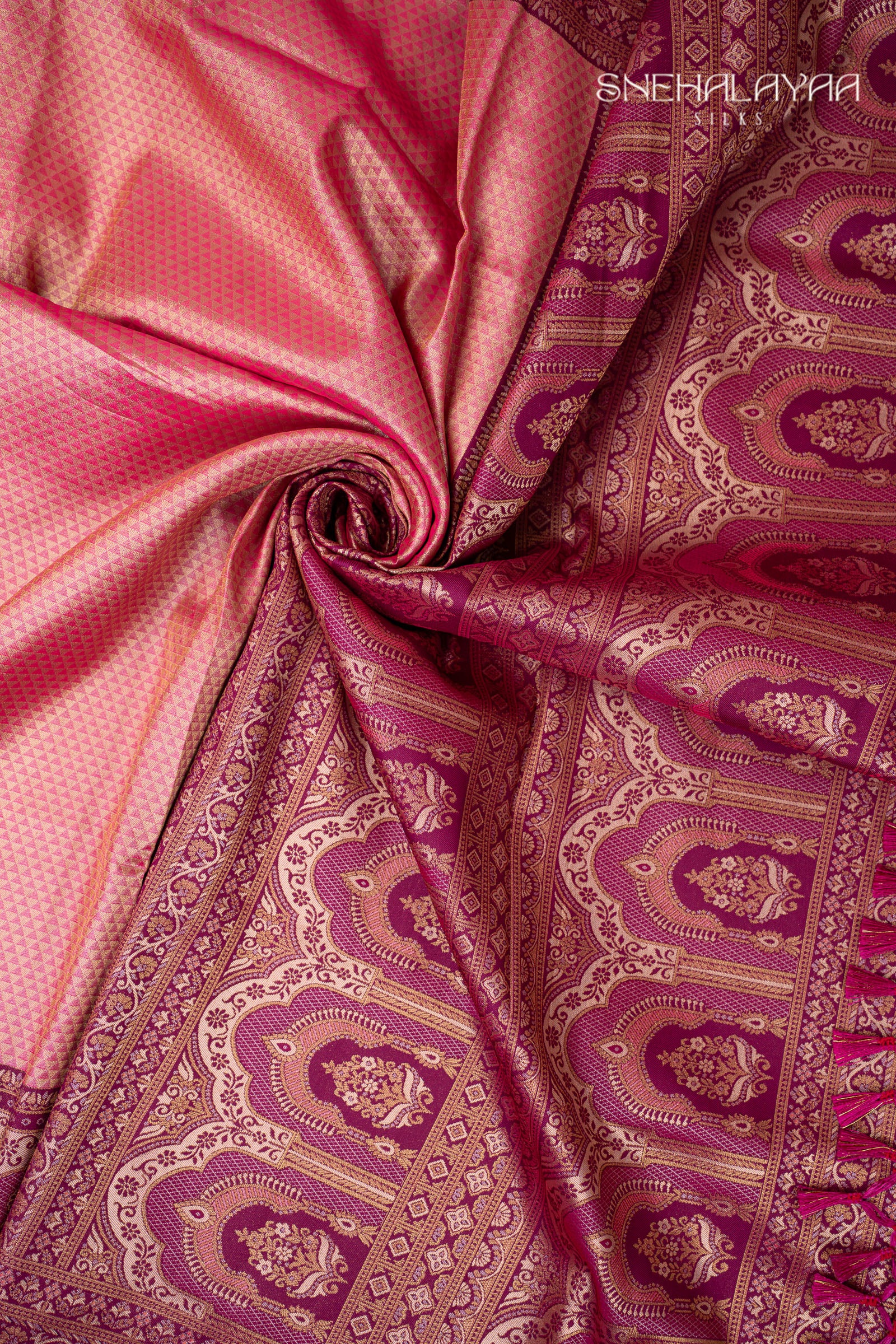 Fuchsia Pink Semi Banaras Silk Saree