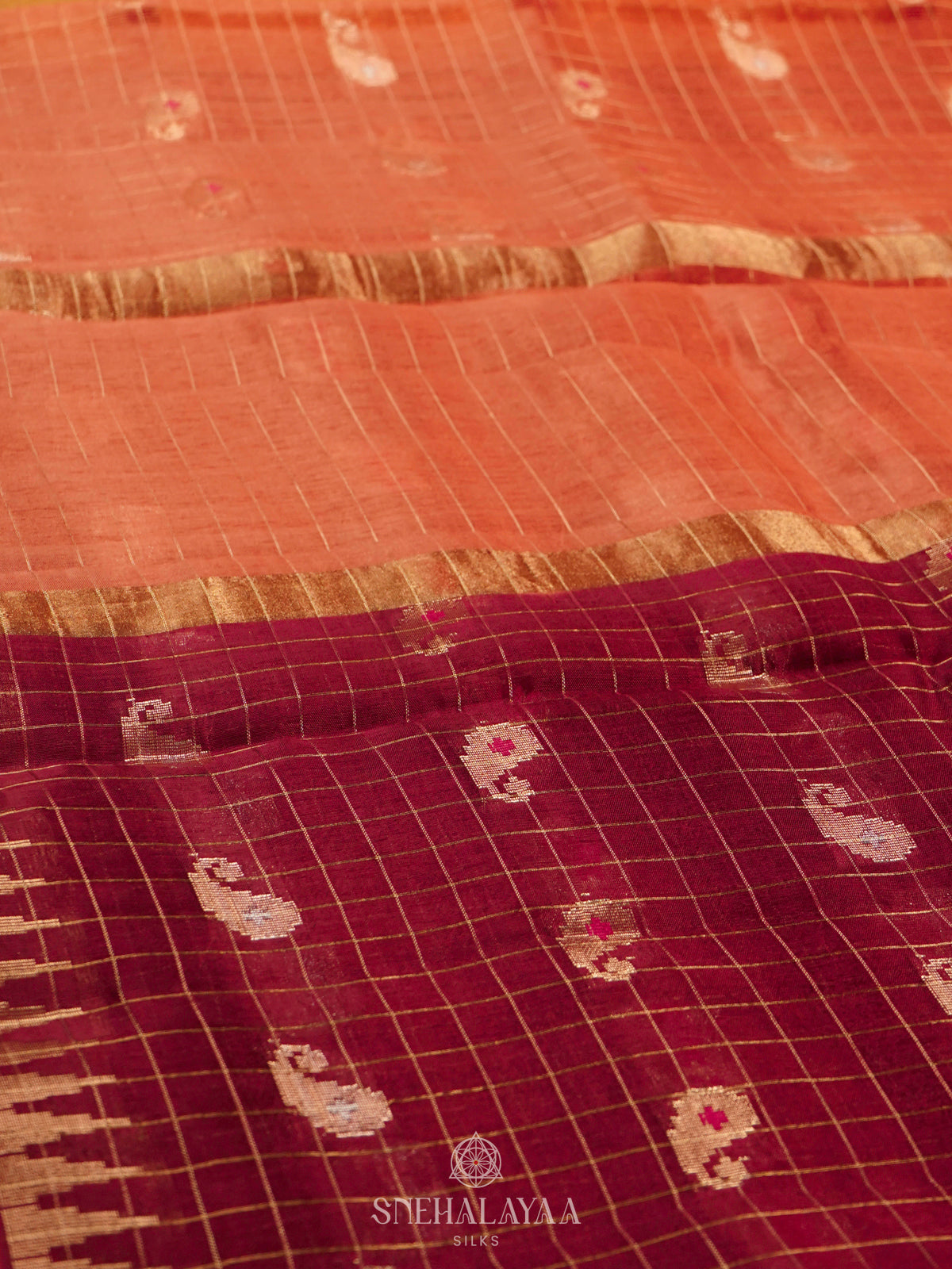 Maroon Banaras Kora Silk Saree
