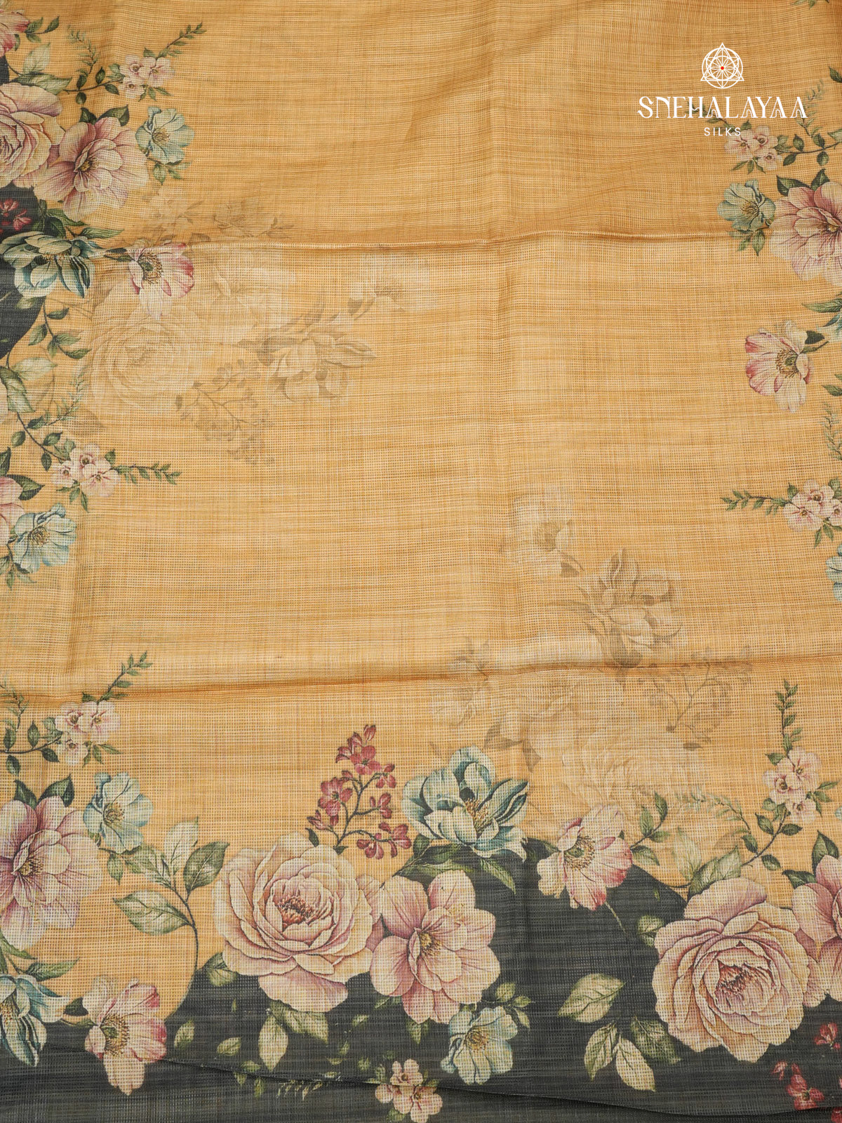 Mustard Yellow With Black Border Printed Kota Saree