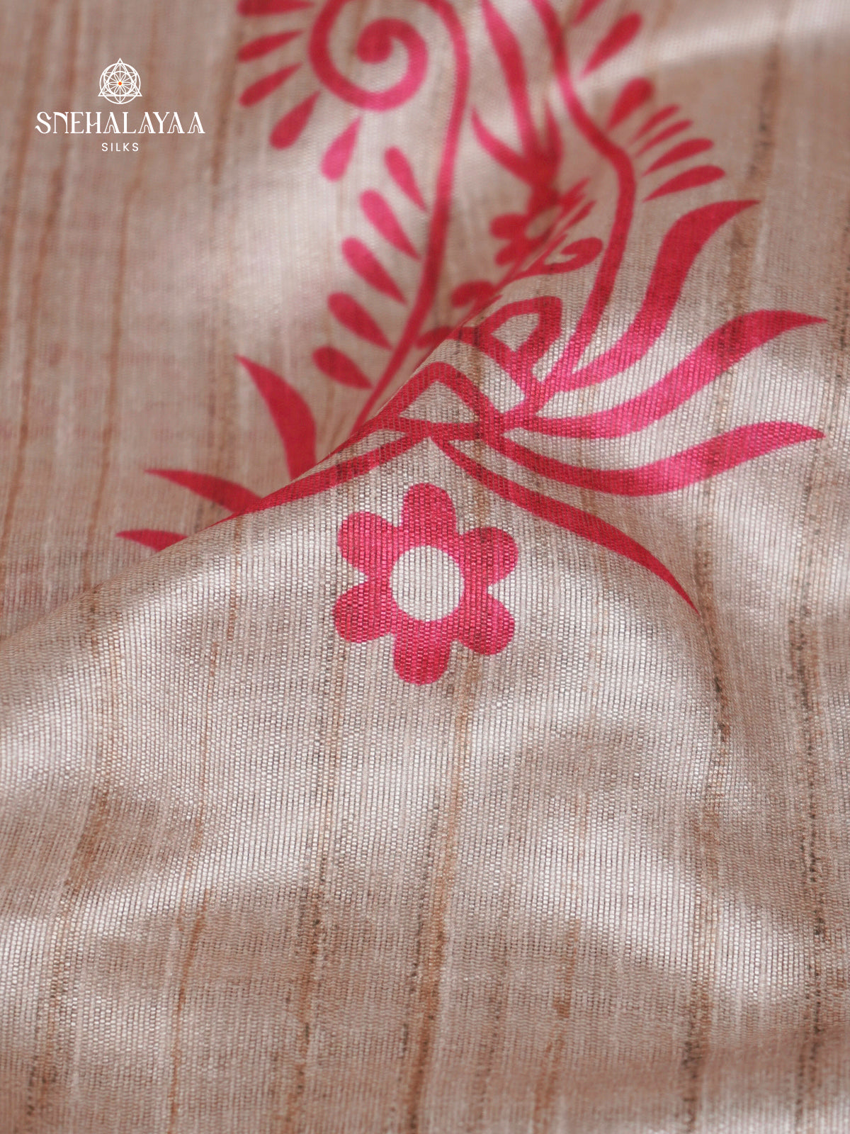 Beige With Pink Border Tussar Saree