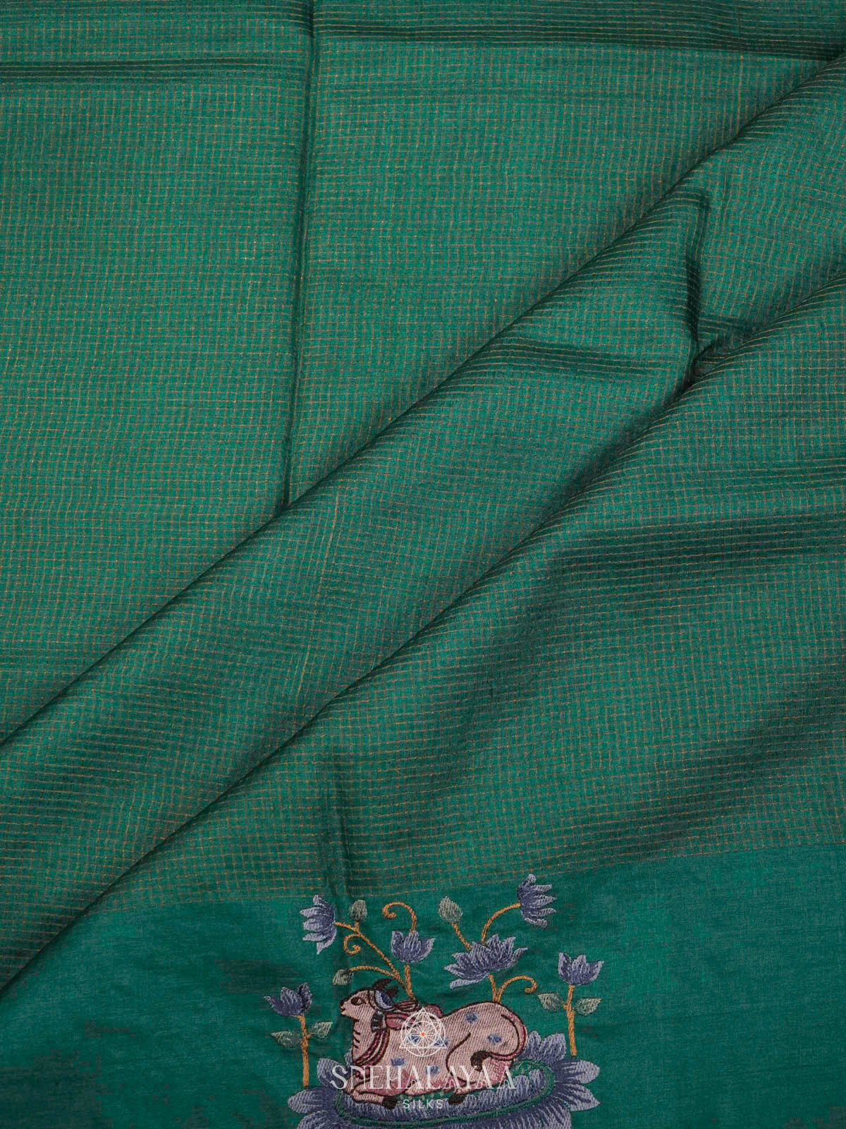 Peacock Blue Tussar Embroidery Saree