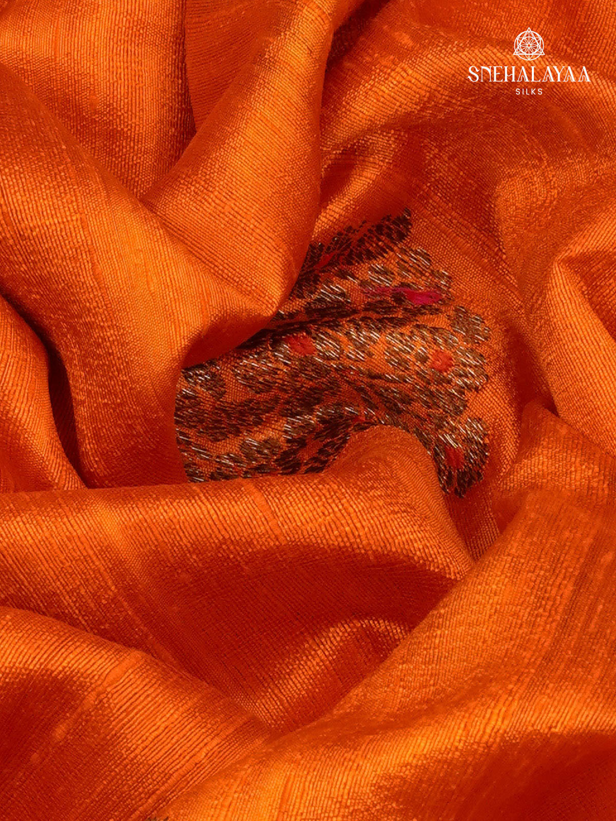Orange Banaras Raw Silk Saree