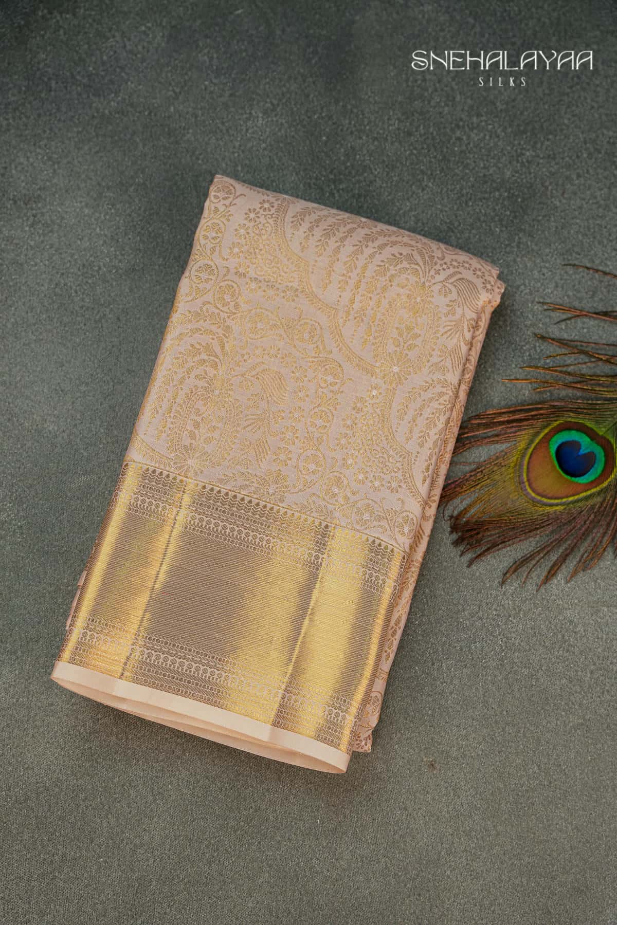 Cream Kancheevaram Wedding Silk Saree