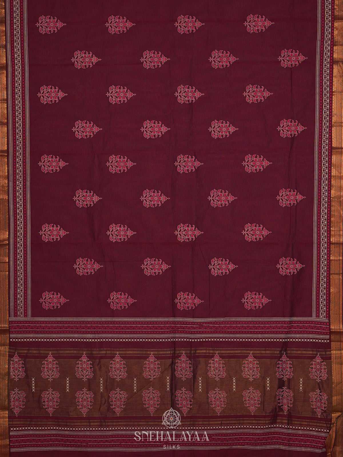 Burgundy Printed Cotton Saree