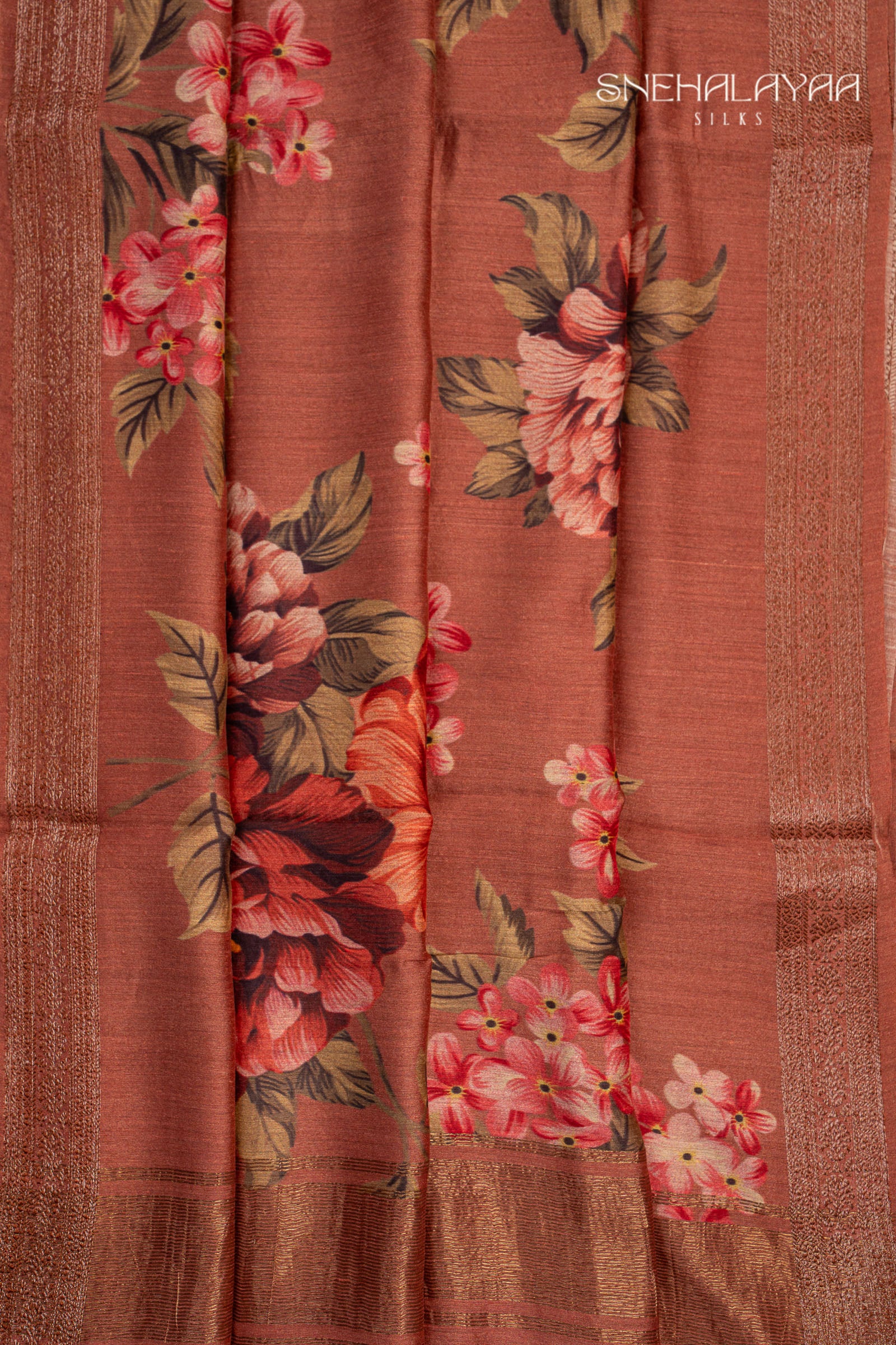 Rust Orange Tussar Saree