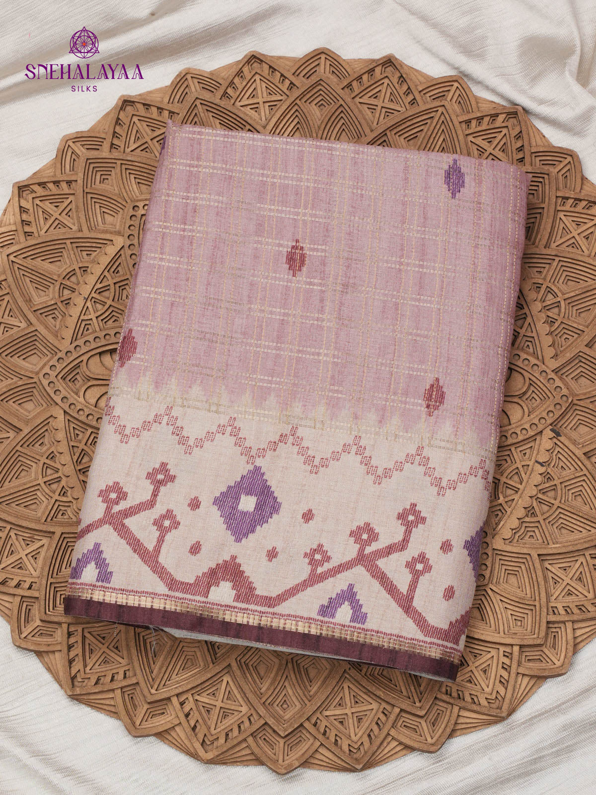 Pink Printed Tussar Saree