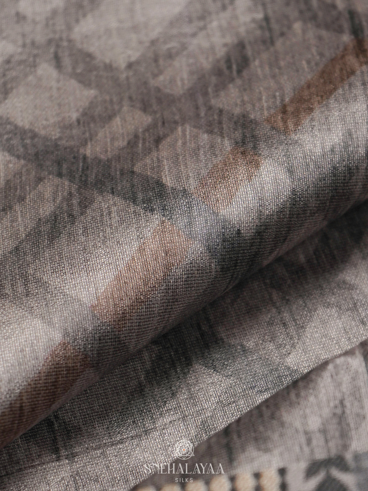 Grey Tussar Embroidery Saree