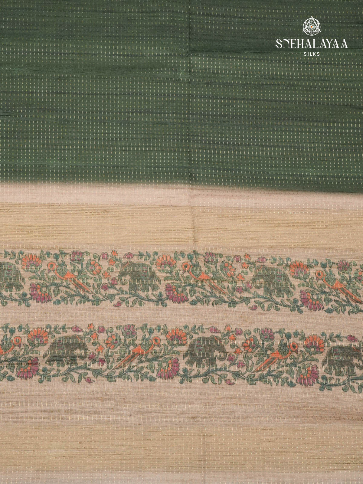 Pastel Green Floral Printed Tussar Saree