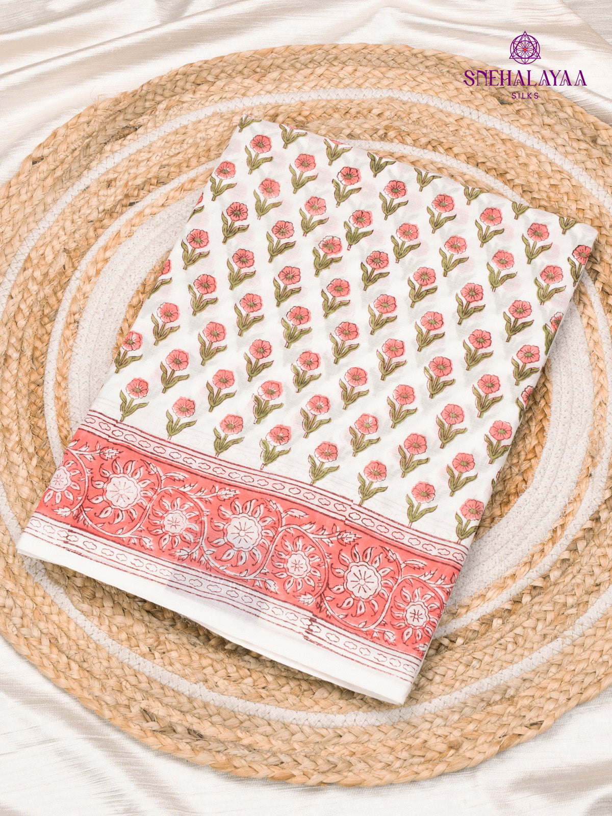 White Jaipur Cotton Saree