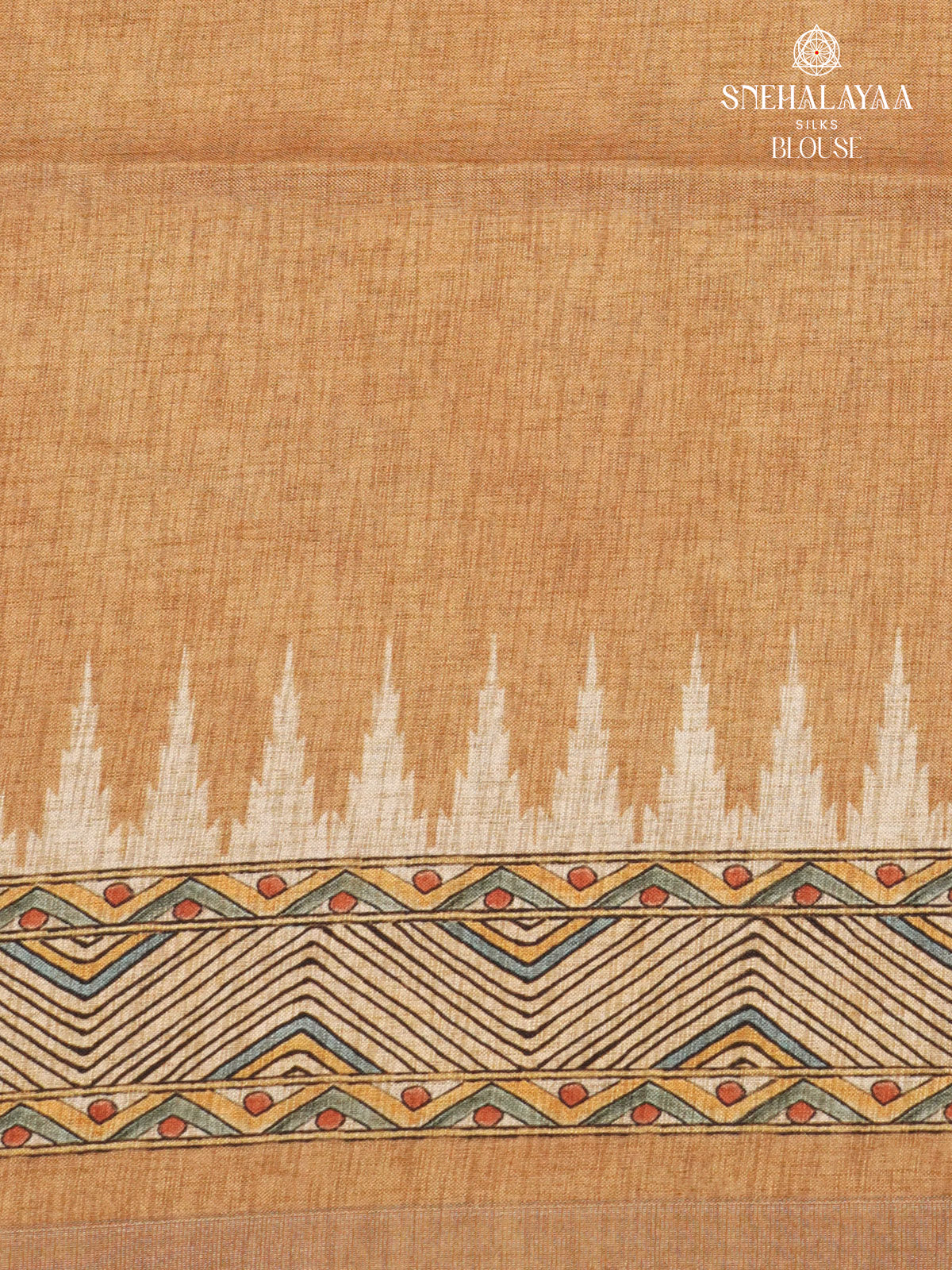 Beige With Pastel Orange Border Floral Printed Tussar Saree