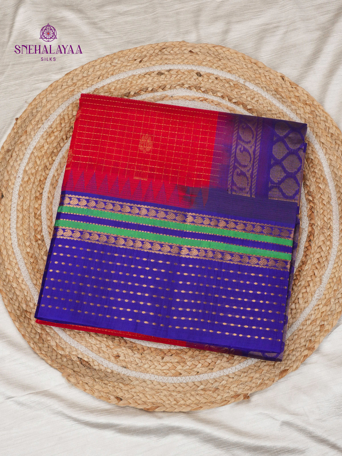 Rust Brown Kuppadam Silk Cotton Saree with Zari Border