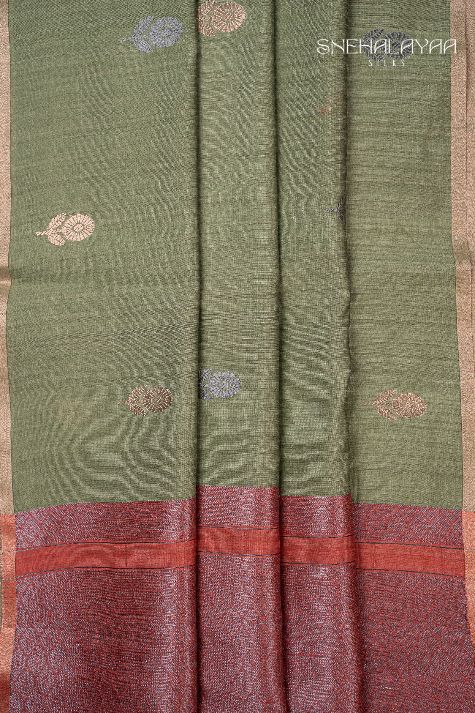 Sage Green Semi Raw Silk Saree