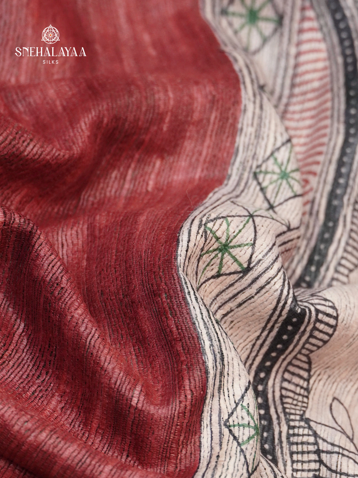 Brown Madhubani Printed Saree