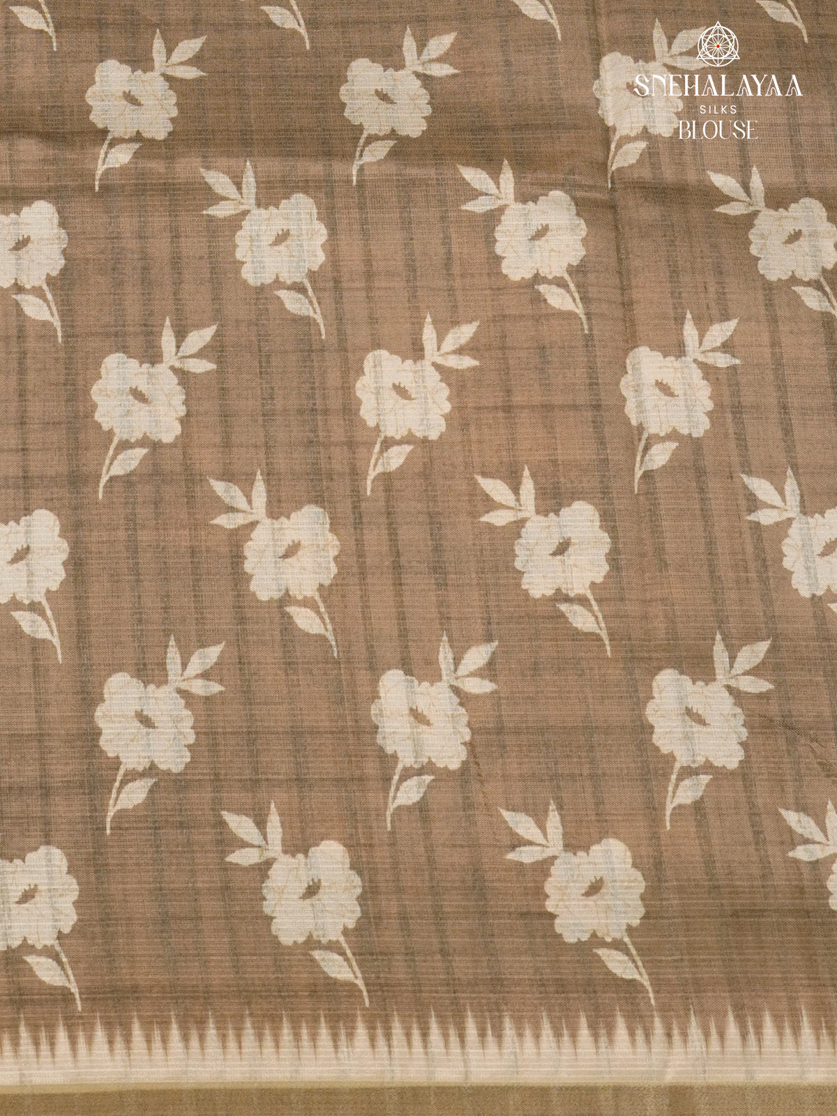 Teal Blue Floral Printed Tussar Saree