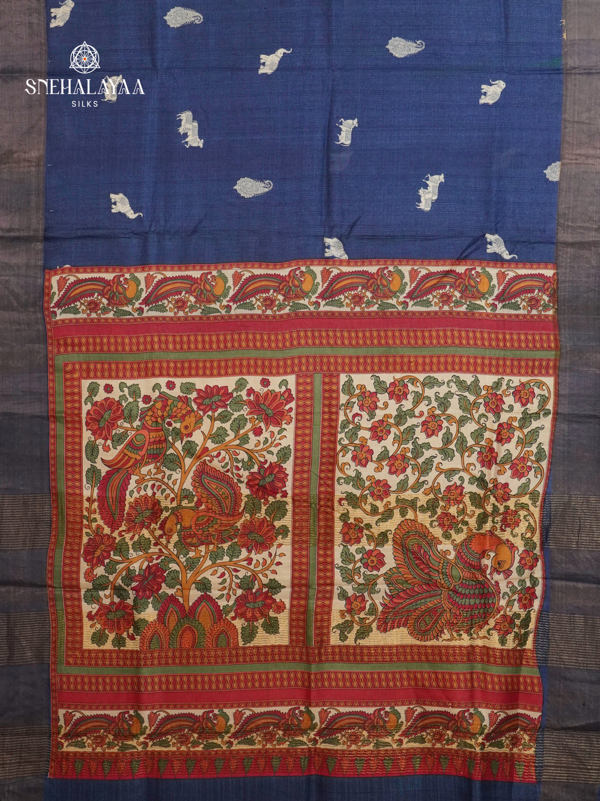 Indigo Blue Tussar Saree