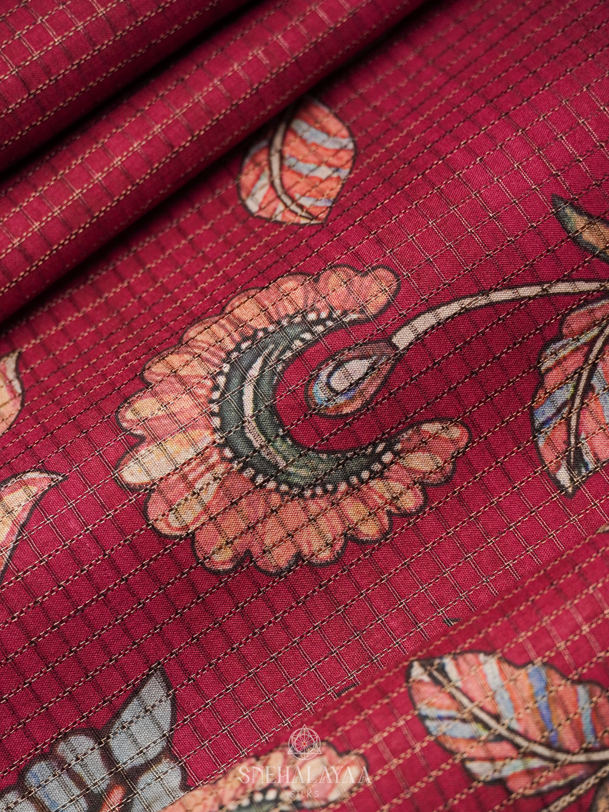 Brown Tussar Saree with Floral Prints