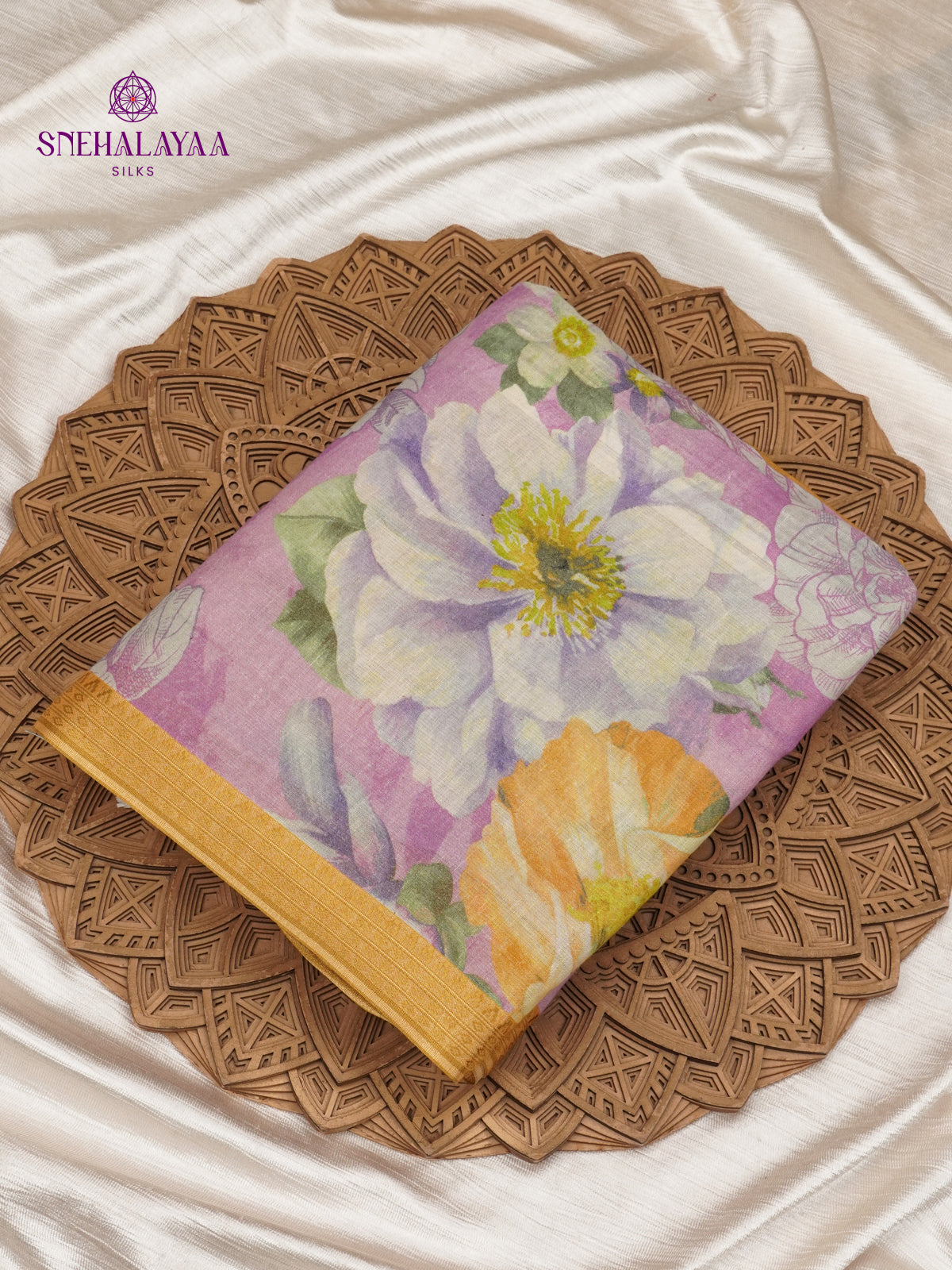 Lavender Printed Linen Cotton Saree