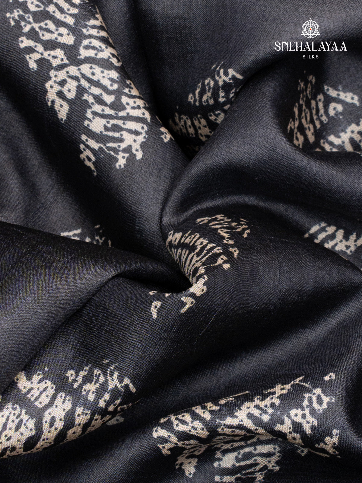 Black Printed Tussar Saree