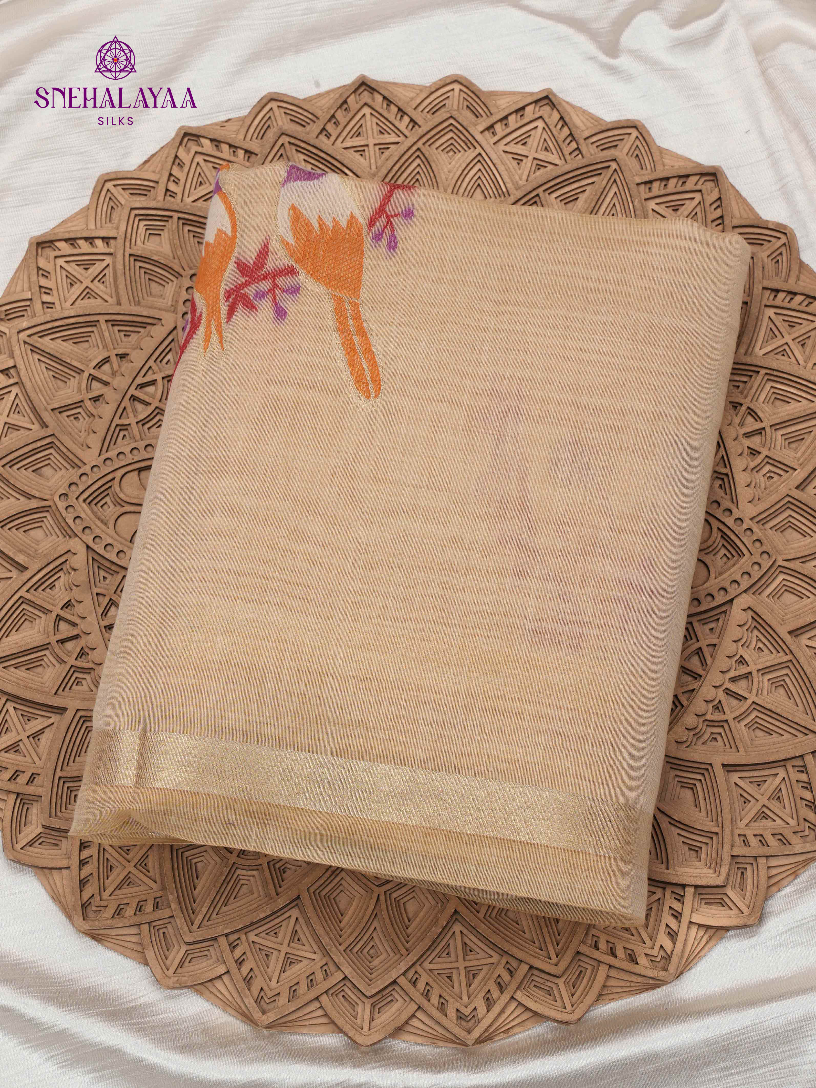 Beige Munga Cotton Saree