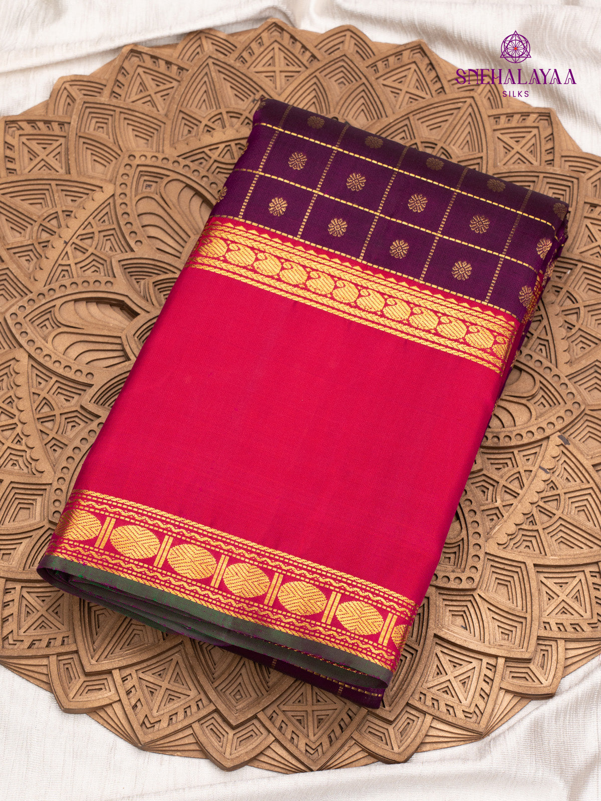Burgundy Korvai Kanjivaram Silk Saree